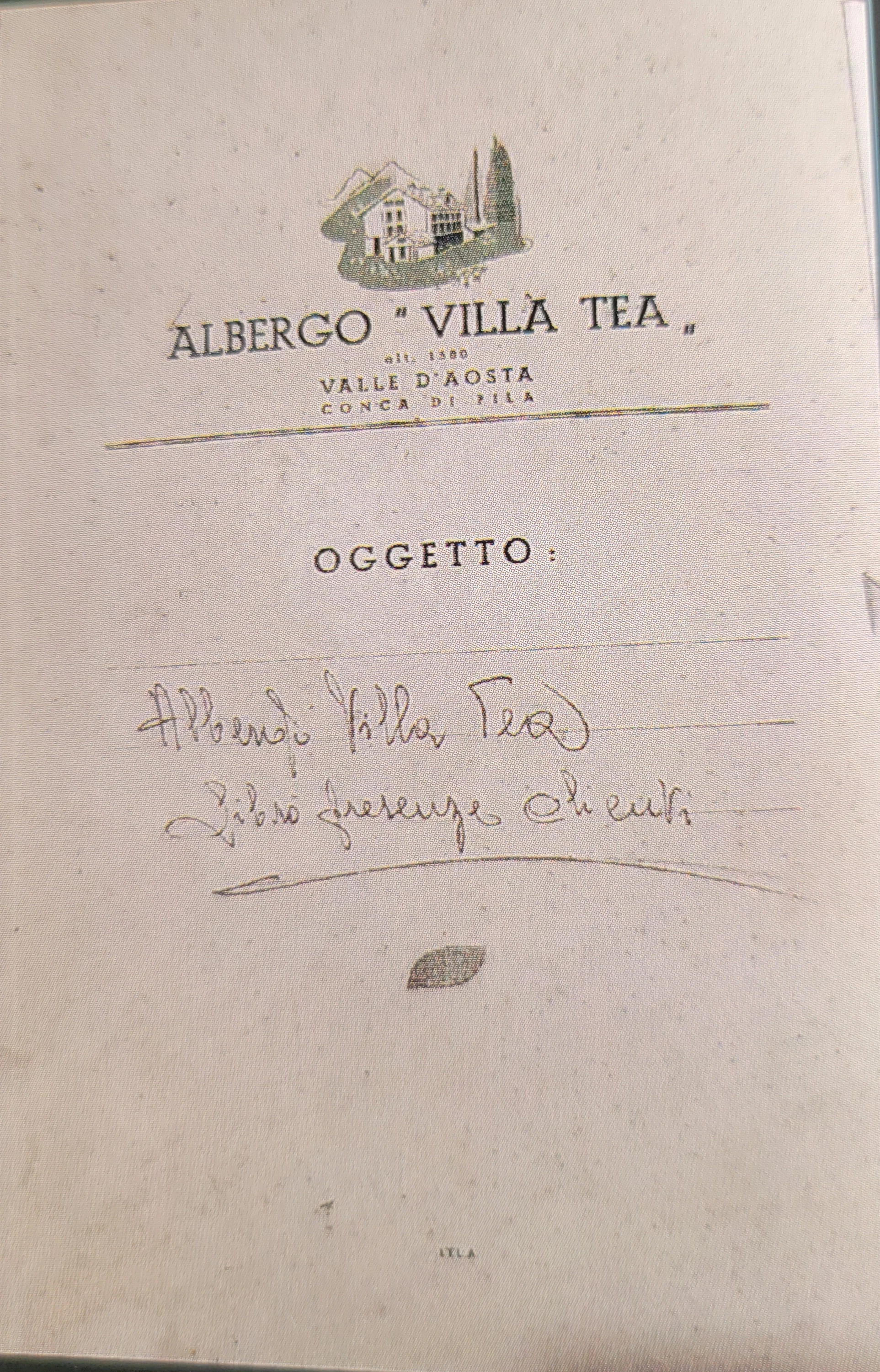 Copertina del Libro Presenze Clienti dell'Albergo Villa TEA
