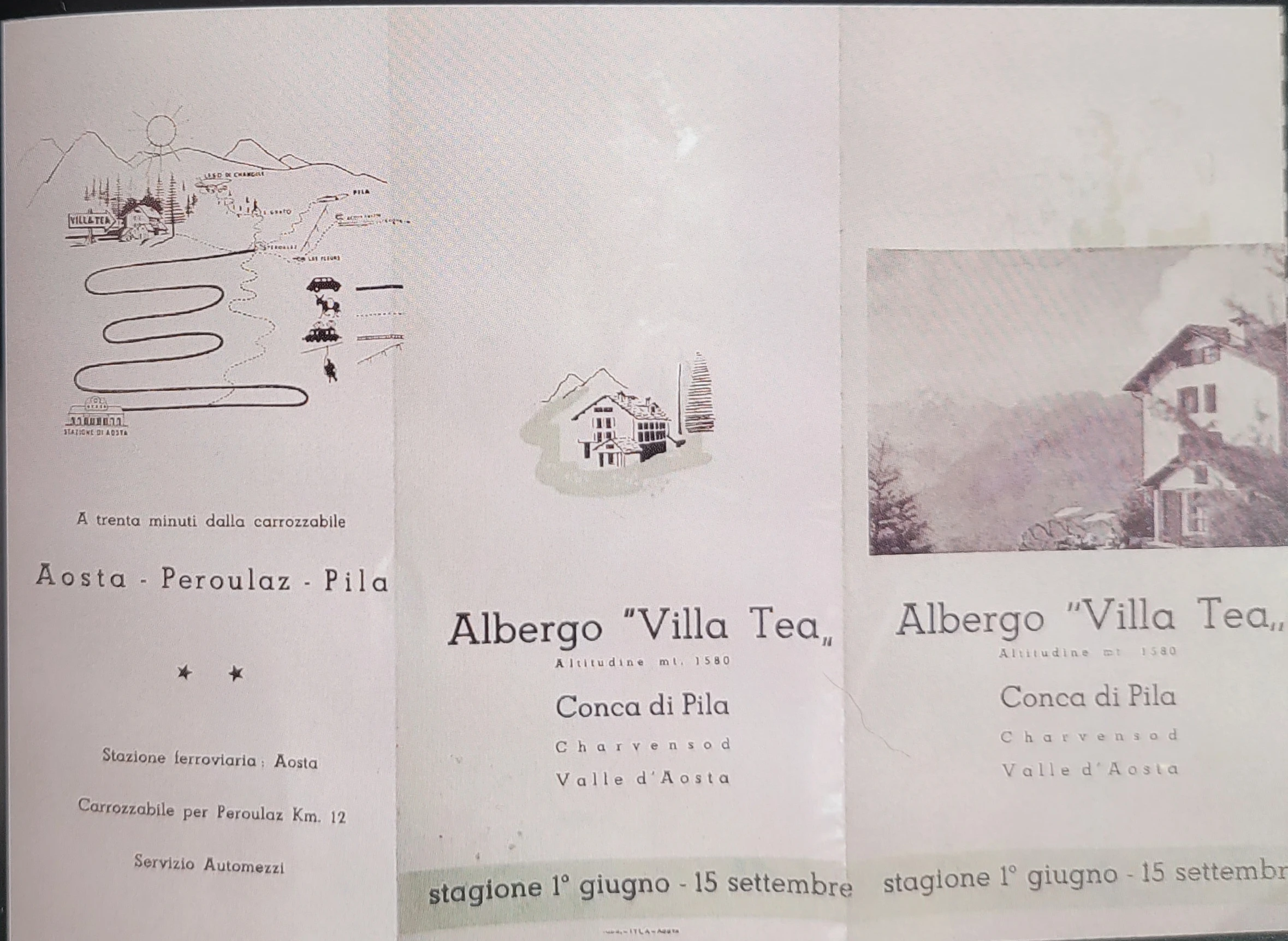 Retro della brochure con elenco dei servizi e tariffe d'epoca