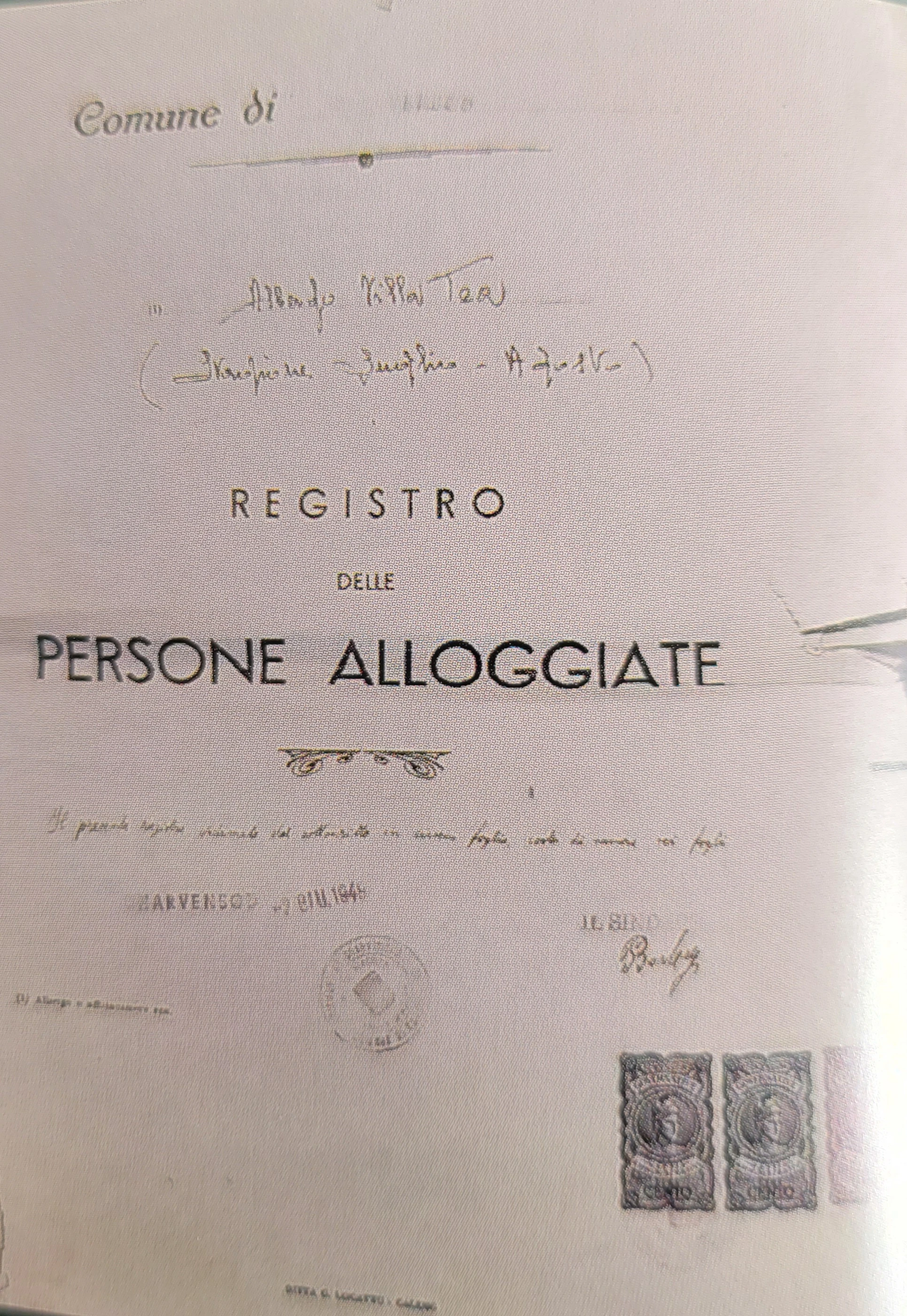 Lettera di prenotazione storica di ospiti illustri dell'albergo