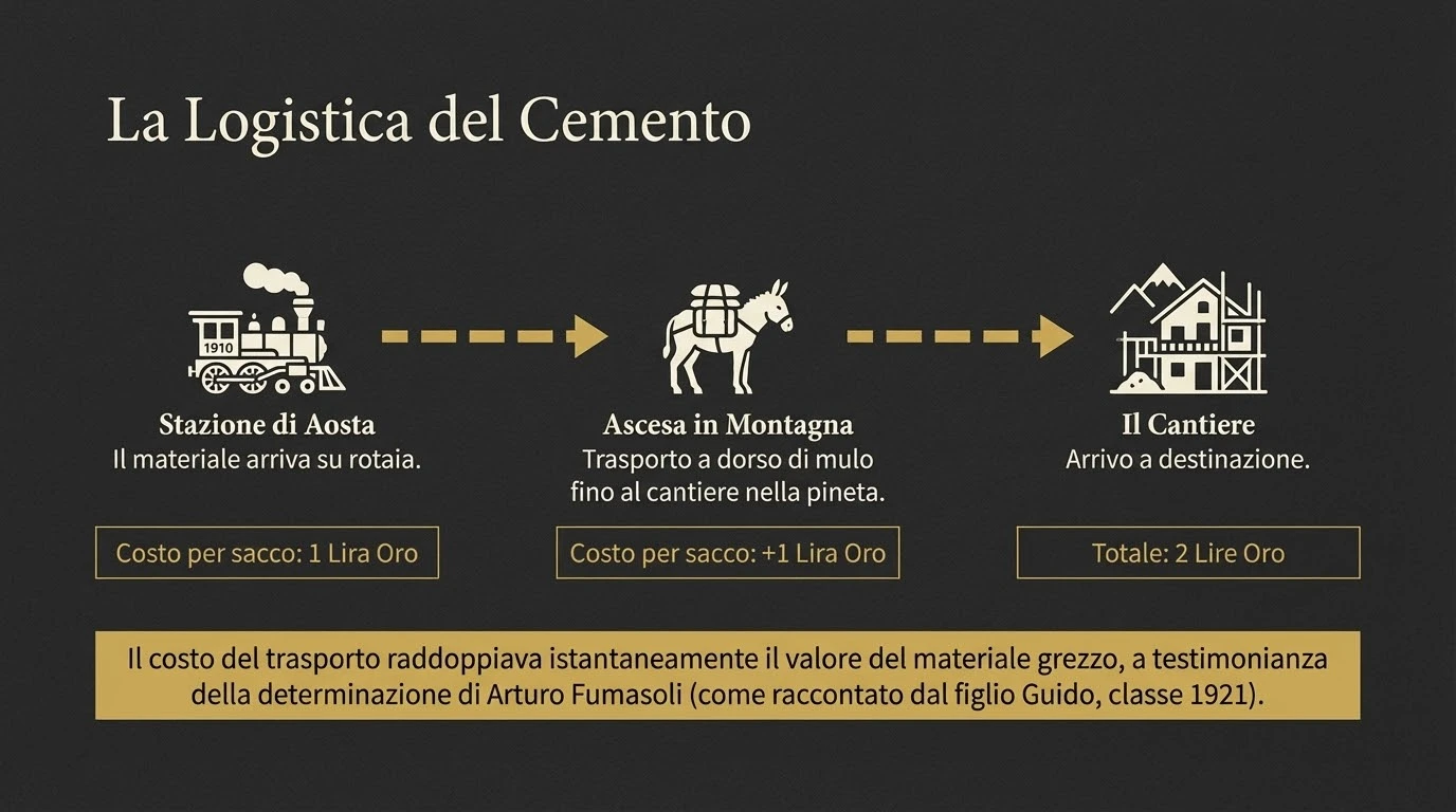 La Logistica del Cemento - Stazione di Aosta, trasporto a dorso di mulo